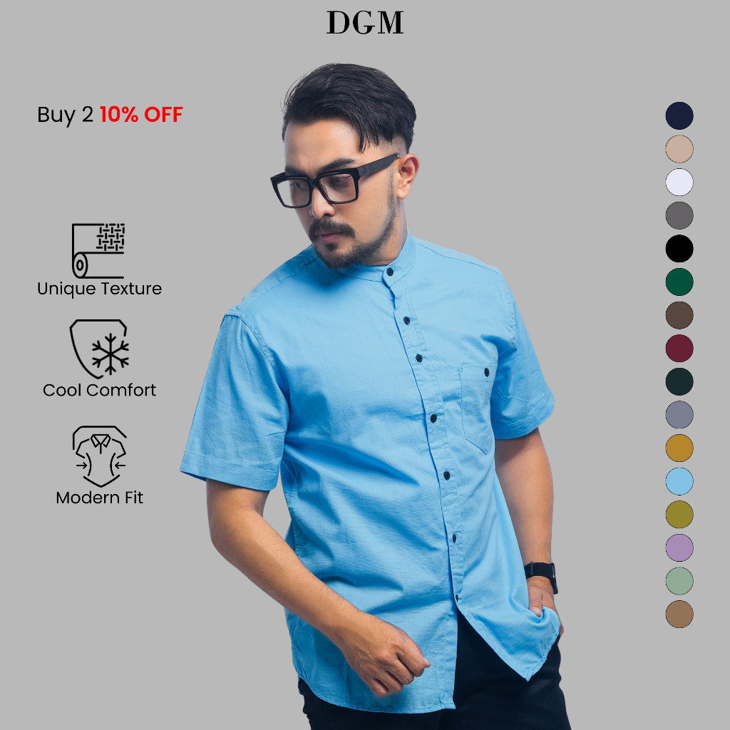 DGM Kemeja Shanghai Koko Pria Polos Cigarette Lengan Pendek | Kemeja Koko Modern Premium | Biru Lang