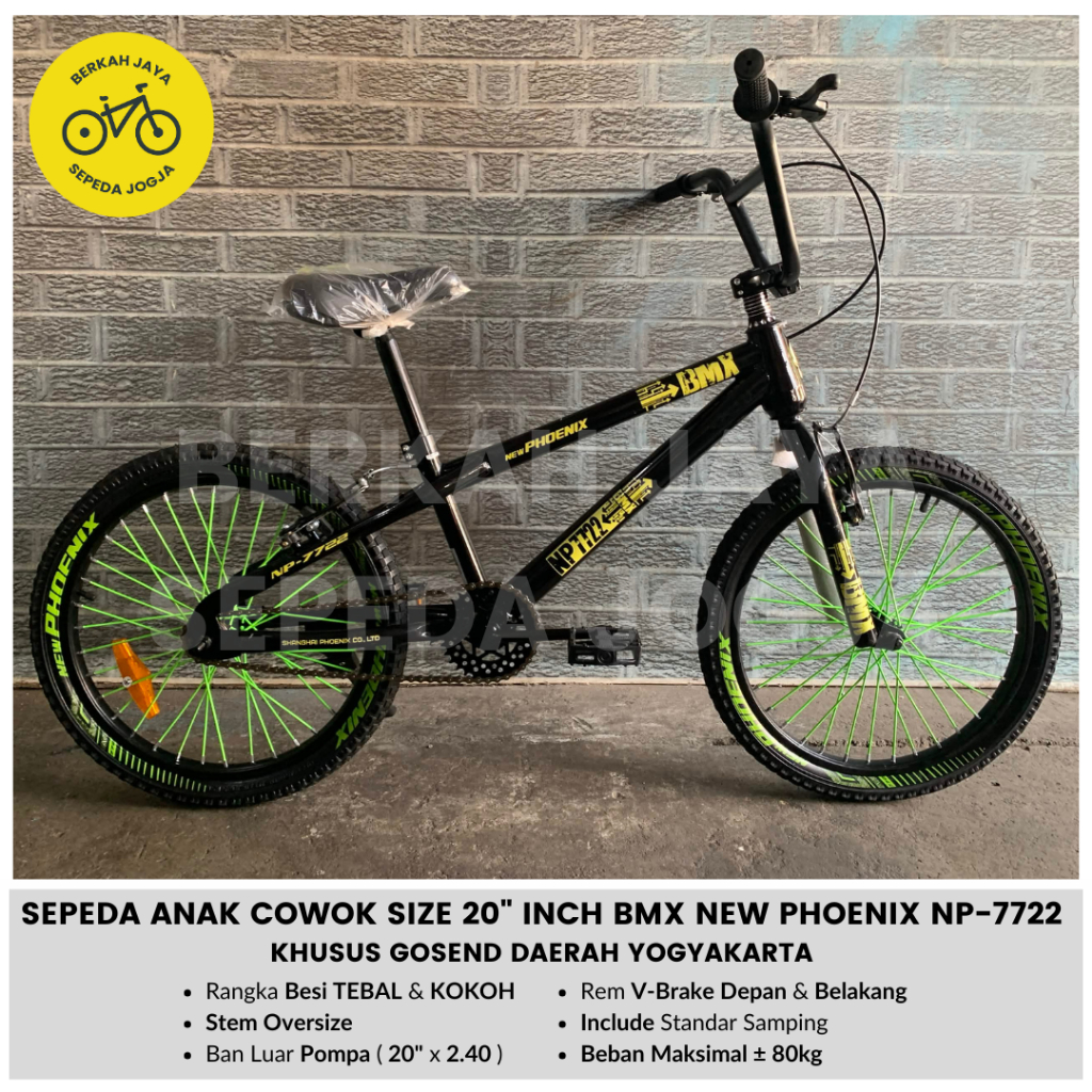 Sepeda Anak Cowok BMX 20 inch New Phoenix 7722 Ban 2.40 BONUS Bel Sepeda