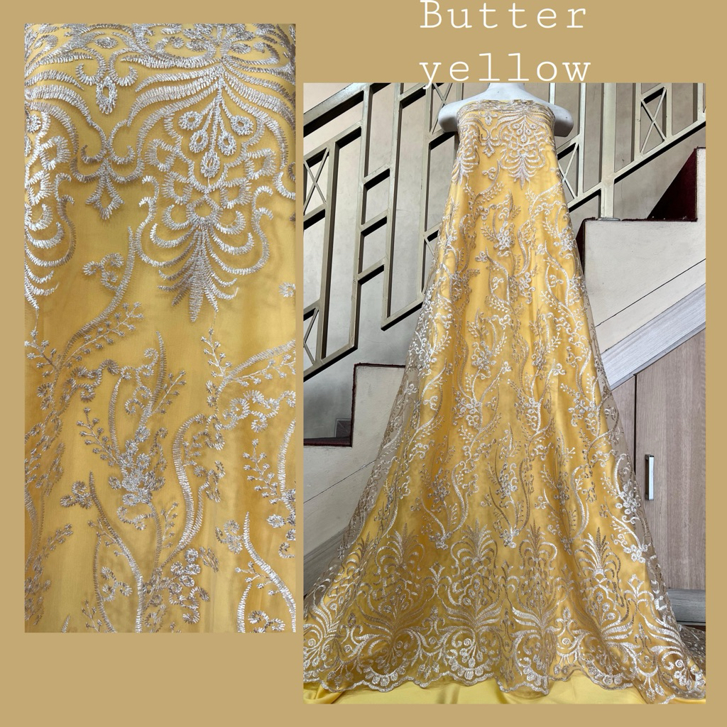 kain tile/tulle bordir pingiran kain tile brokat tile akar tile mutiara tile polos Harga Setengah Me