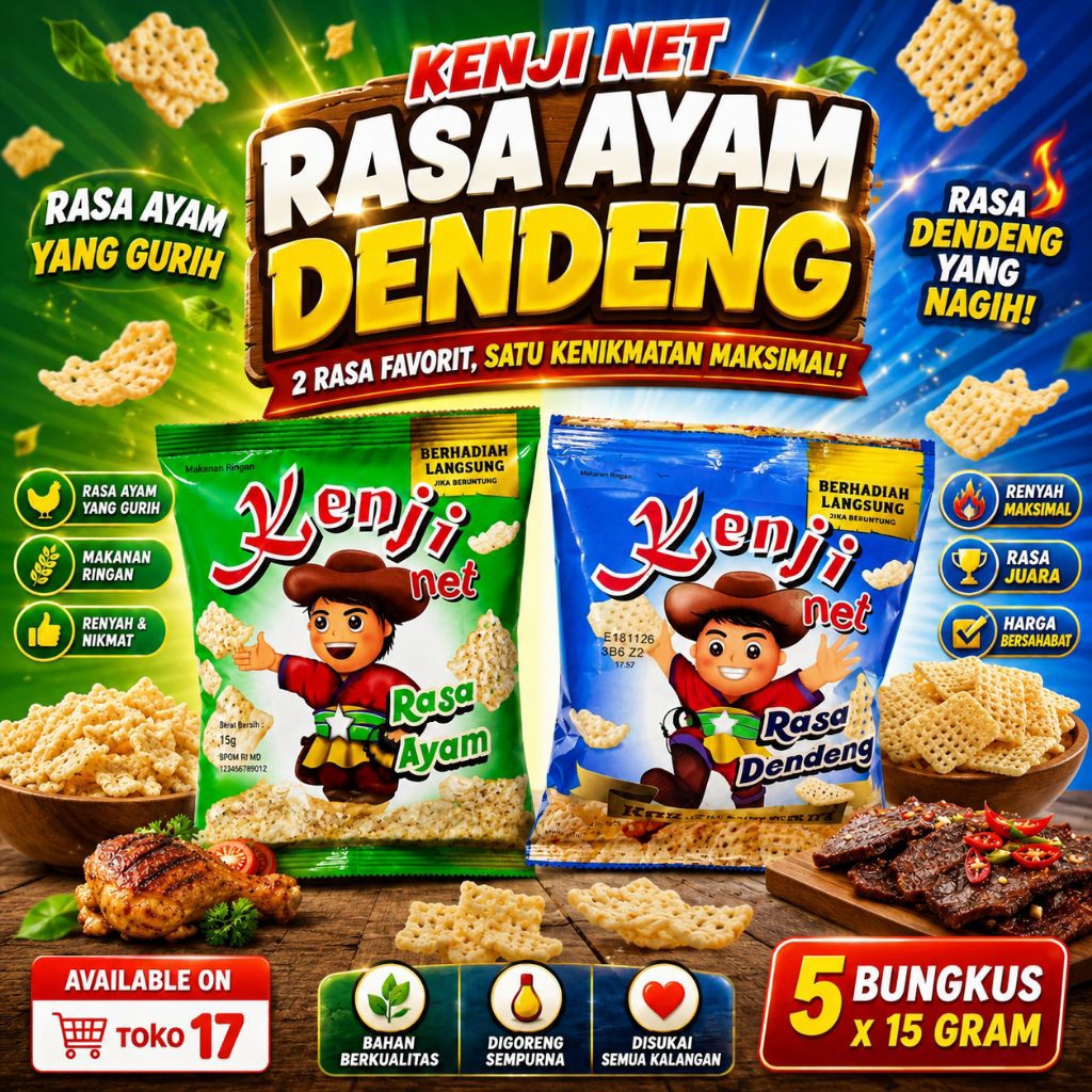 Harga 5 Bungkus Kenji Net Snack Rasa Ayam dan Rasa Dendeng isi 15 gram IGR