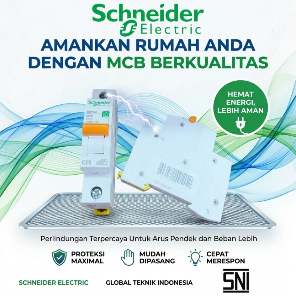 MCB Schneider MCB Meteran Listrik 450-8800 Watt 2-40 Ampere SNI Certified Perlindungan Arus Pendek &