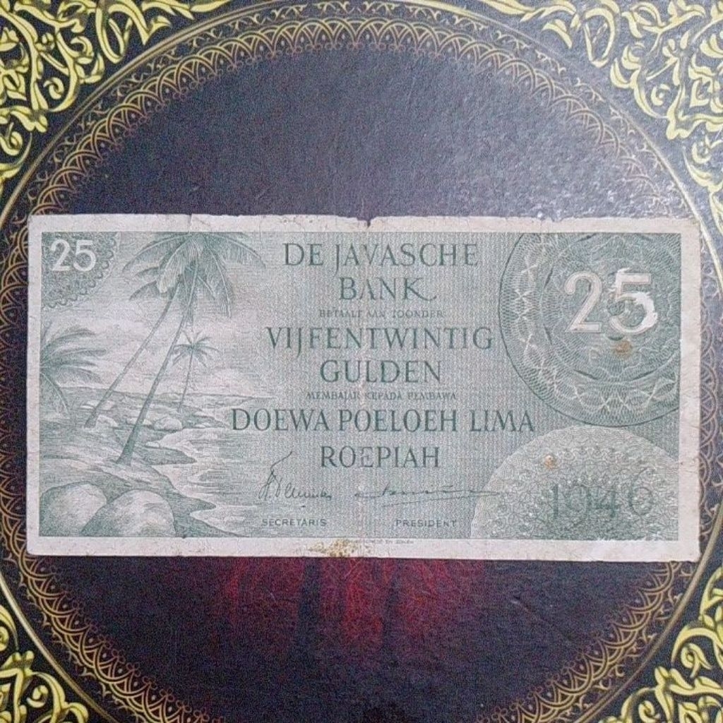 Uang De Javasche Bank seri Federal 25 gulden 1946 hijau fine