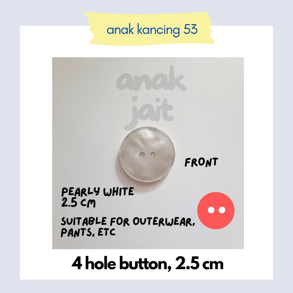 Kancing Hias / Kancing Pearly White 2.5 cm/Kancing Bulat Putih Mutiara 2.5 cm/Kancing Pearly White L
