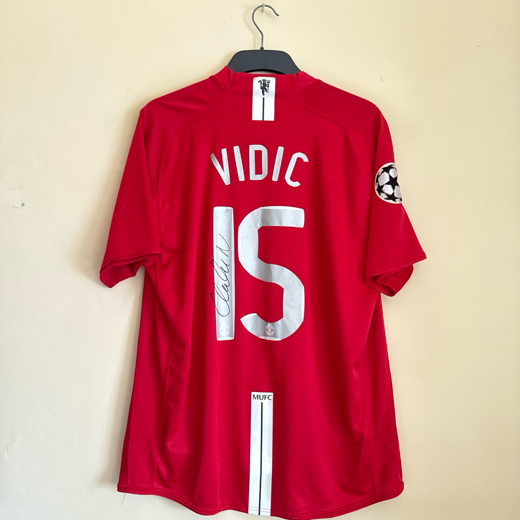 Manchester United Home 2007/2008 Final Moscow SS Personally Signed by Nemanja Vidic with Photoproof 