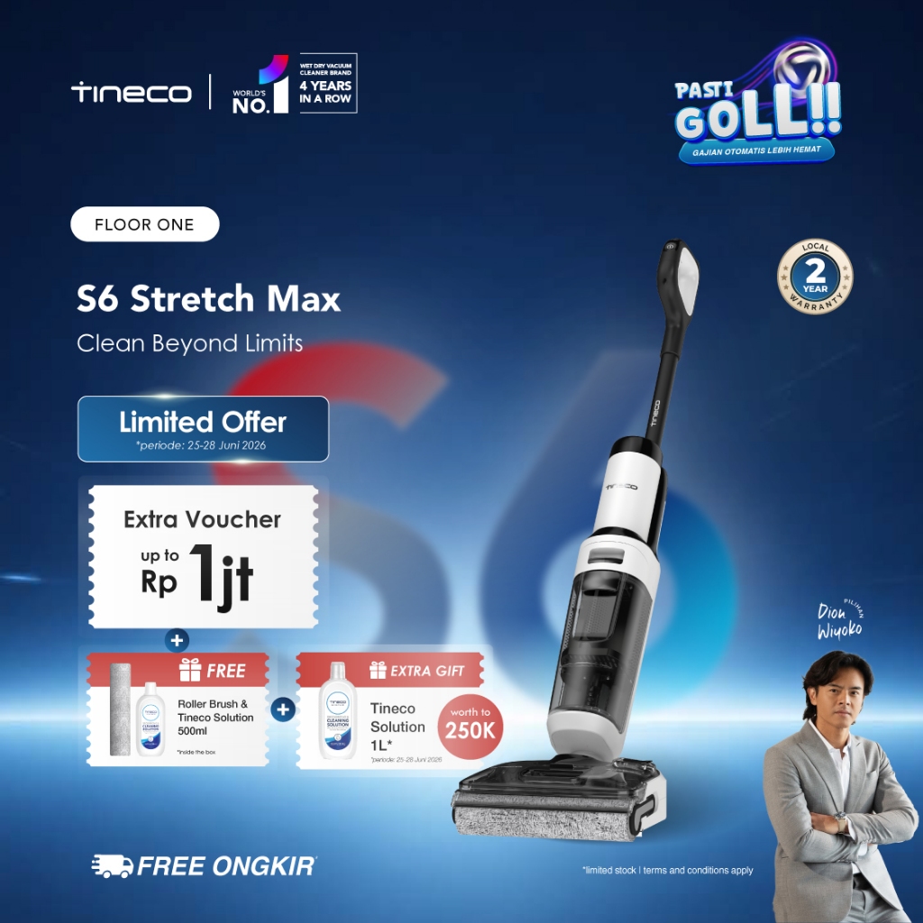 Tineco Floor One S6 Stretch Max Layflat Smart Wet Dry Cordless Stick Vacuum Cleaner and Floor Washer