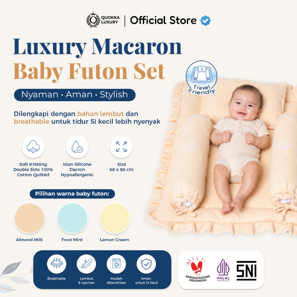 QUOKKA LUXURY – Matras Bayi Macaron Kasur Premium Bedcover Baby Futon Set Bantal Guling Anti Peang