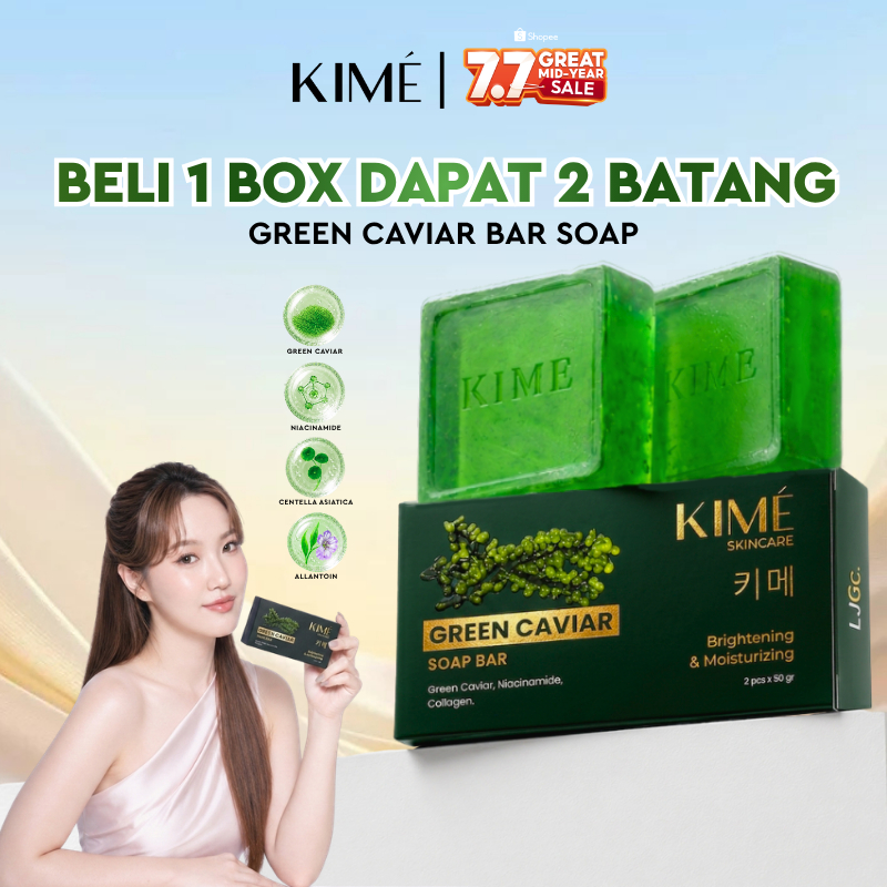 [1 BOX GET 2 BATANG] KIME Green Caviar Soap Bar – Sabun Pencerah Tubuh Eksfoliasi Kulit Muka Glowing