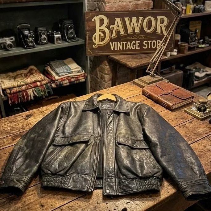 Bomber Vintage Flight Jacket Cow Leather Boxy
