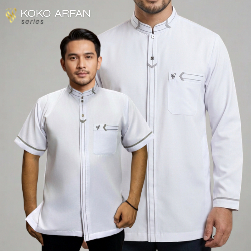 Baju Koko Putih Lengan Pendek Series Arfan Toyobo Royal Mix Premium Terbaru Tag label Brand Asriyani