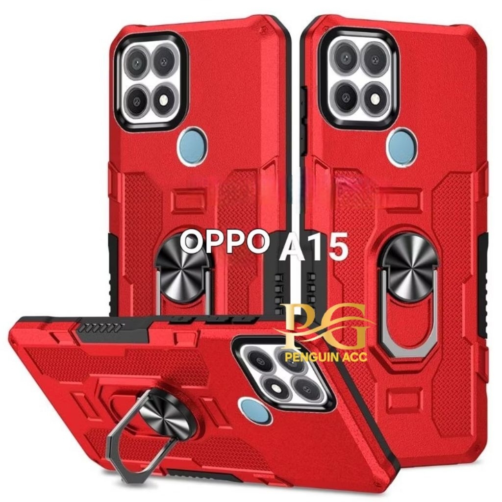 Casing OPPO A15 Hard Case Ring Armor Robot Standing Handphone