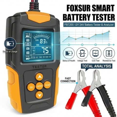 [ORI] FOXSUR Tester Aki Kendaraan Portable Battery Tester LCD 200Ah 12/24V - FBT-200 - AH