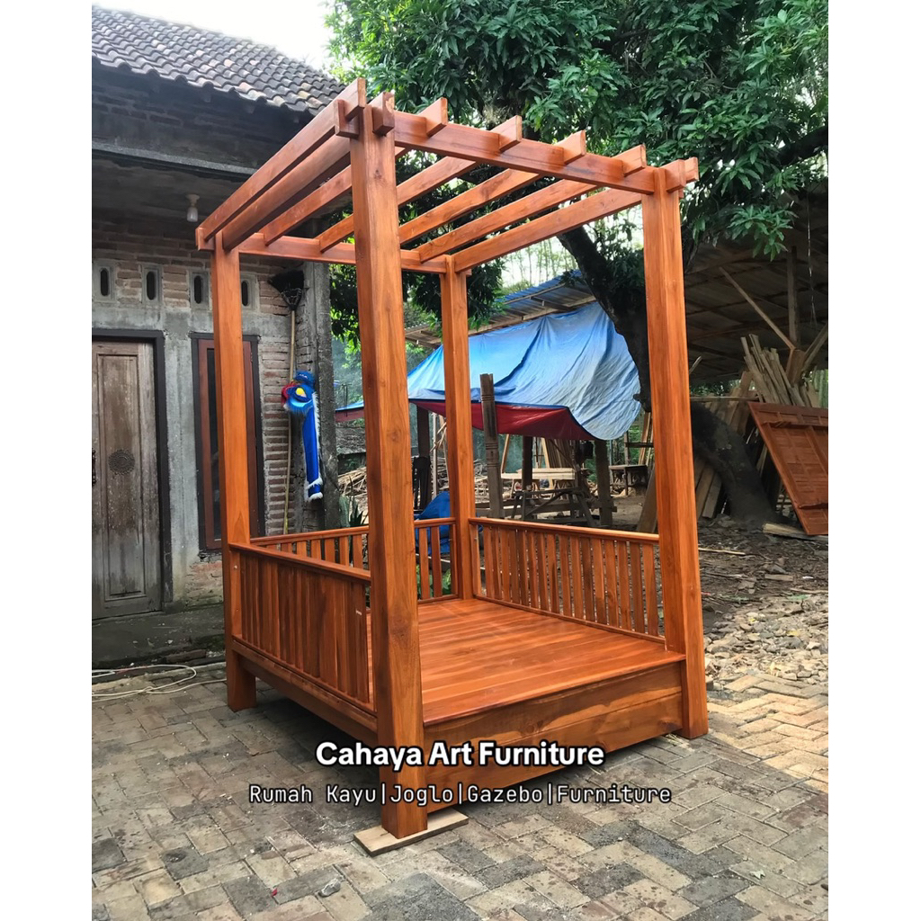 gazebo taman kayu jati minimalis | Gazebo Pargola Taman Kayu jati | Gazebo kayu jati 2x2 Meter