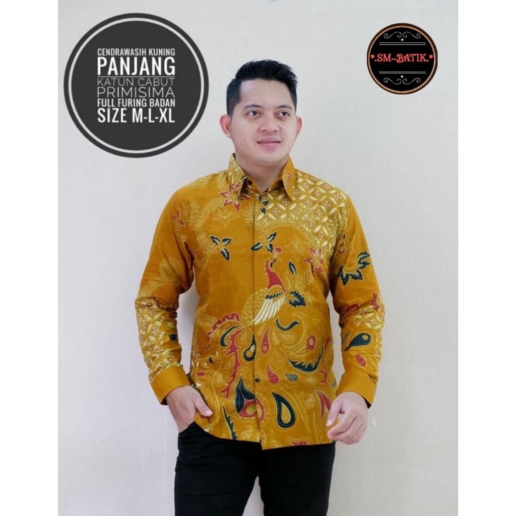 kemeja batik lengan panjang cendrawasih kuning