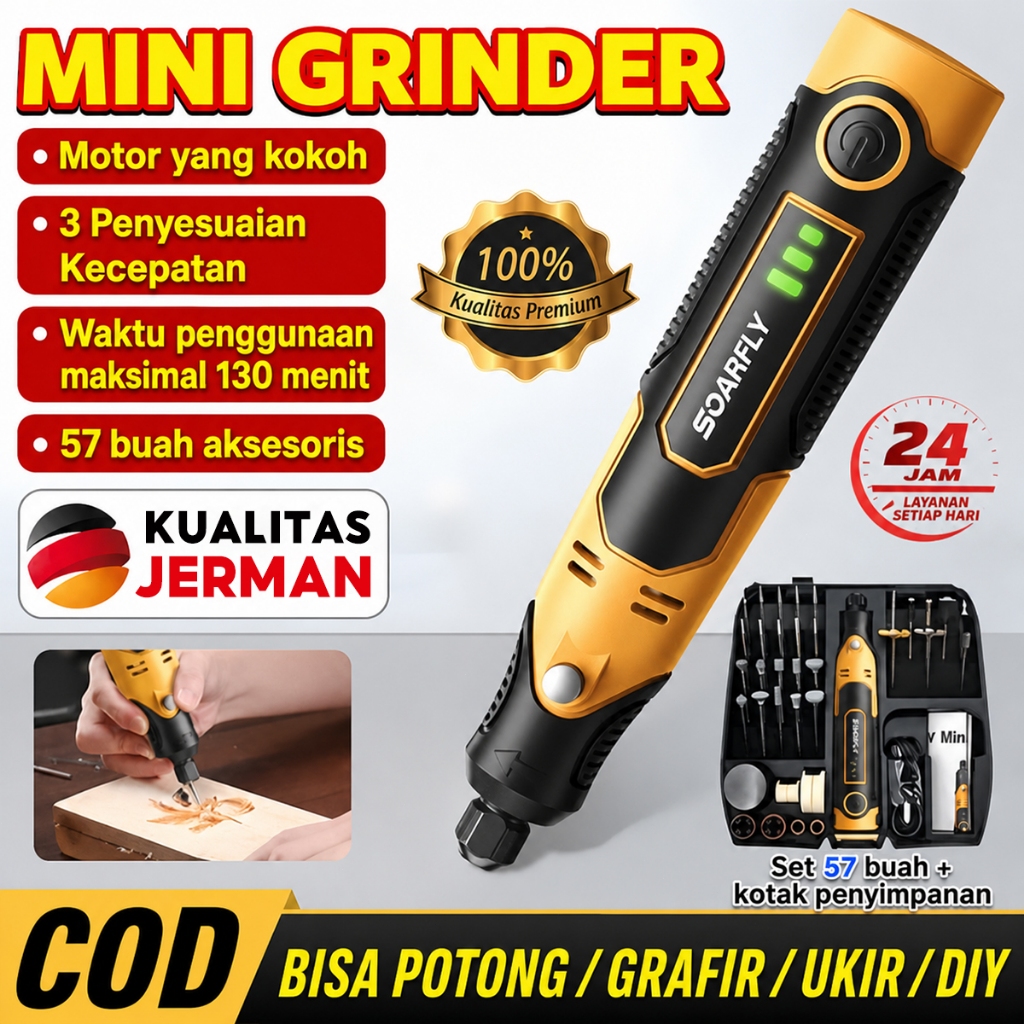 Bor Mini Drill Grinder 57 Pcs Alat Gerinda Mikro Pengukir Pena Bor Listrik Penghalus Kayu Akrilik