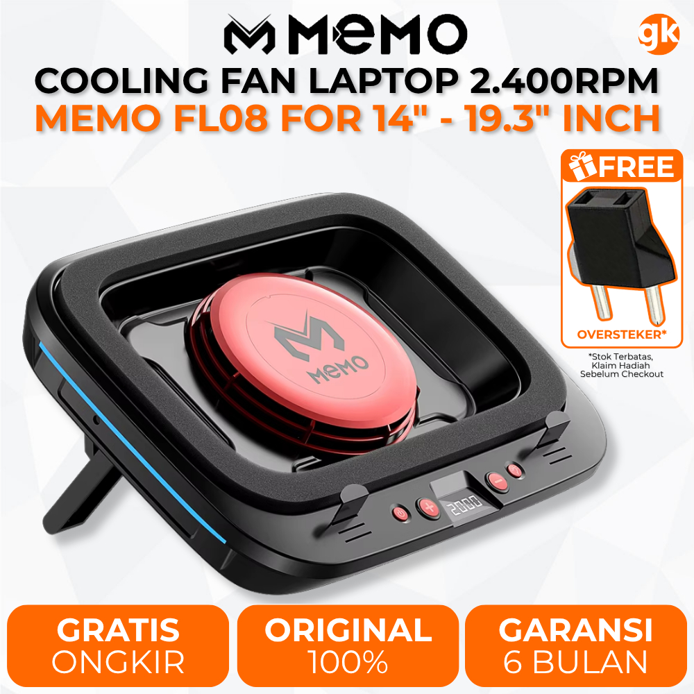 MEMO FL08 Cooling Fan Laptop Pad Cooler 2400RPM Turbo Compressed Air Stand Peninggi Laptop