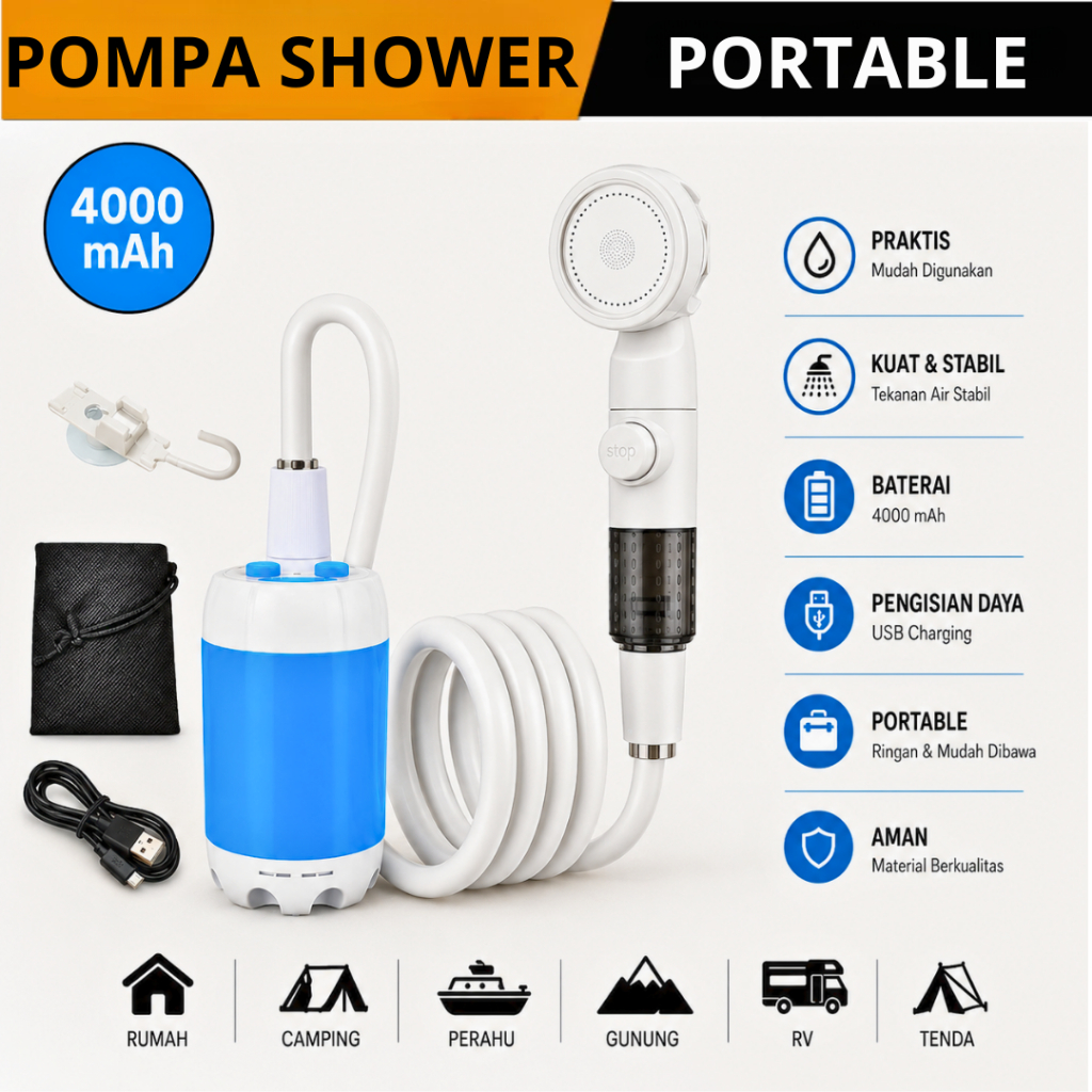 Pompa Shower Portable Outdoor Shower Pump Camping Pompa Celup Baterai Pompa Sprayer Portable