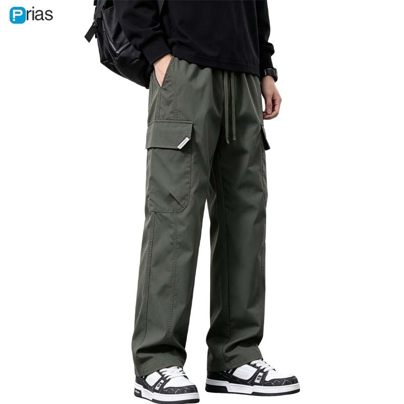 Prias Cargo Pants Pria Korean Celana Celana Kargo Cowok Baggy Pants Wide Leg Gombrong Panjang Pria