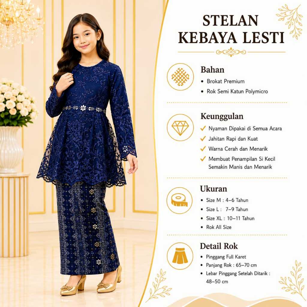 Kebaya Lesti Anak Brokat Premium Set Rok | Kebaya Anak Perempuan Modern Untuk Pesta & Wisuda