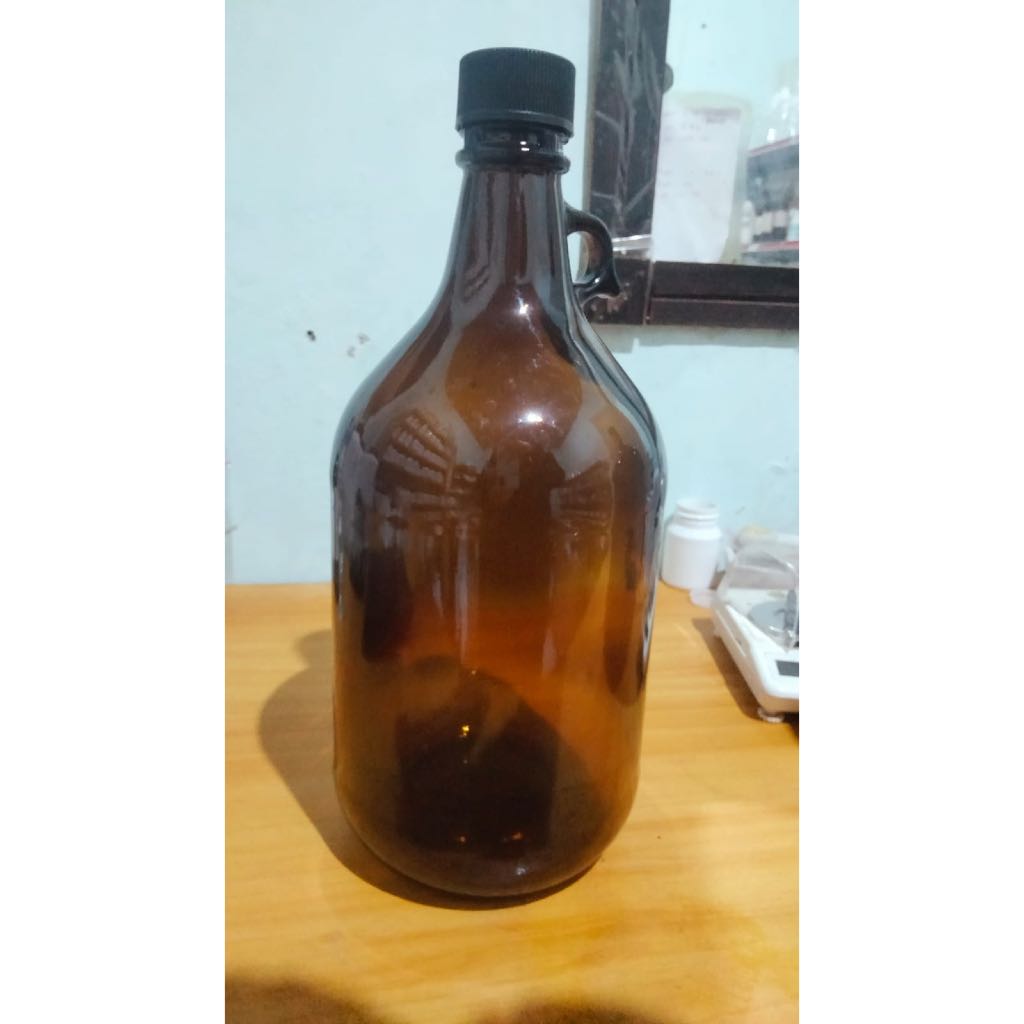 Botol Kaca Amber 2,5 Liter -4Liter- Tahan UV-botol kaca gelap, botol kaca coklat