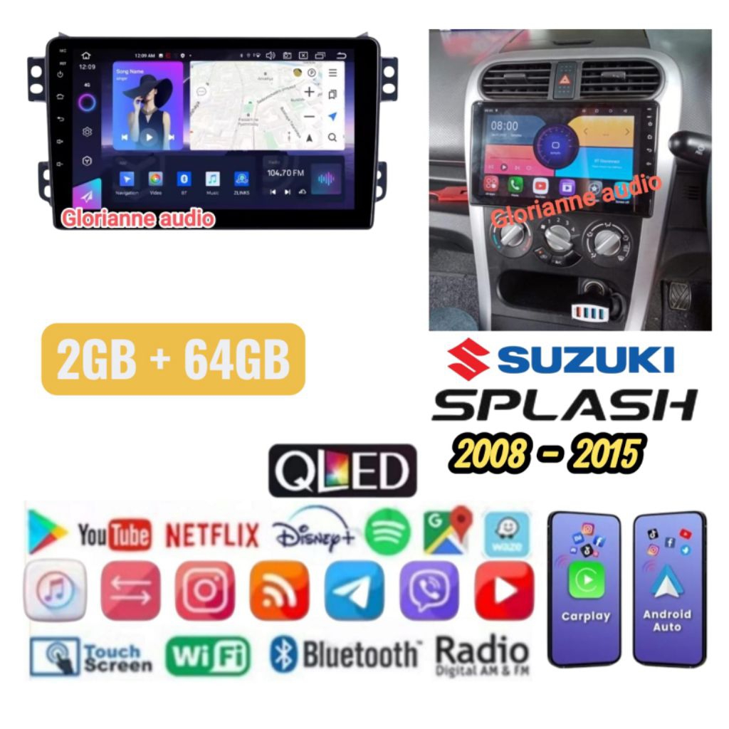 Head unit android JEC Ram 2/64GB Suzuki Splash 2008 - 2015 9 inch