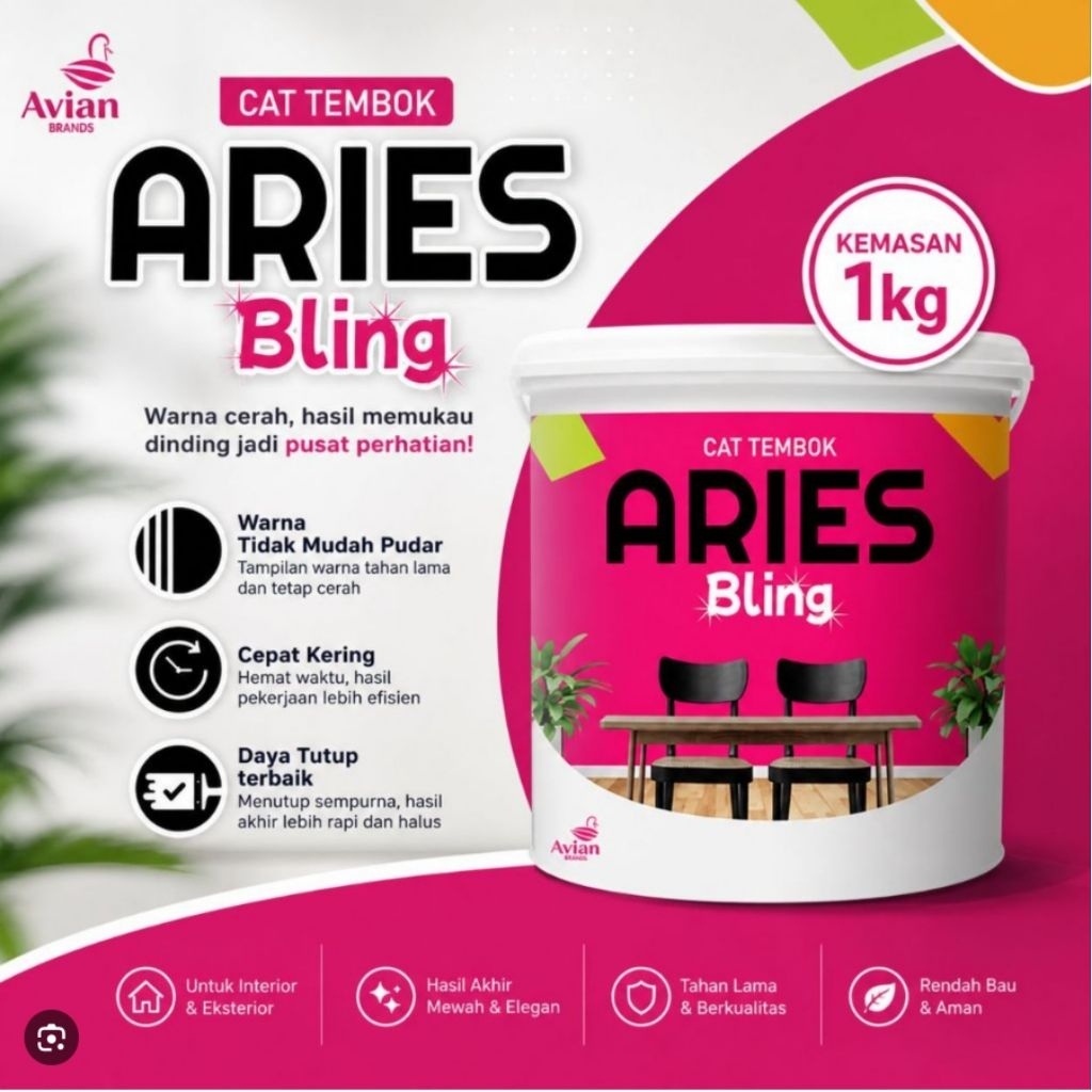 Cat tembok aries bling 1kg / cat tembok interior ekonomis ARIES BLING / aries bling / cat tembok ARI