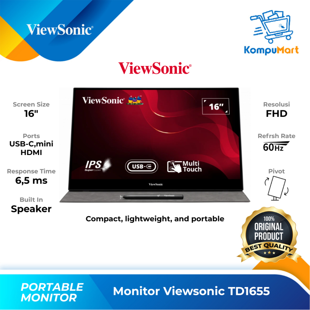 Monitor Portable Viewsonic TD1655 15.6" Touch 1080p IPS