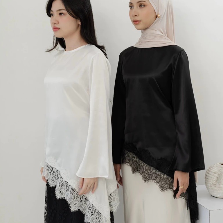 FAYRA TOP LACE BRUKAT SIMPLE ATASAN WANITA BAHAN SILK VARIASI BRUKAT LACE