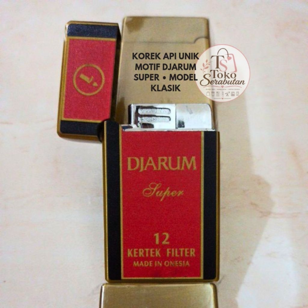Korek Api Unik Motif Djarum Super Desain Klasik • Bodi Logam Kokoh Bisa Isi Ulang Gas Nyala Tahan An