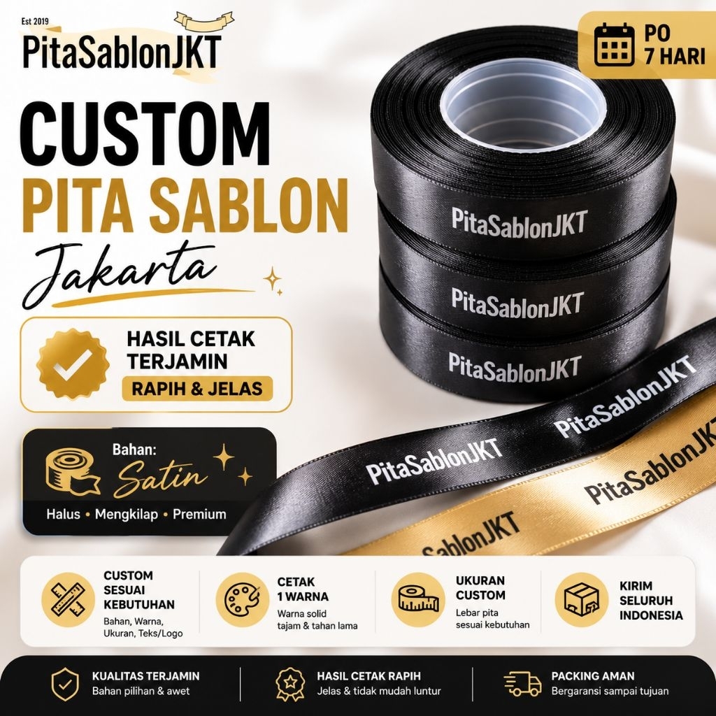 CUSTOM PITA SATIN PitaSablonJKT || LABEL PITA BAJU MERK HAMPERS || SABLON LABEL