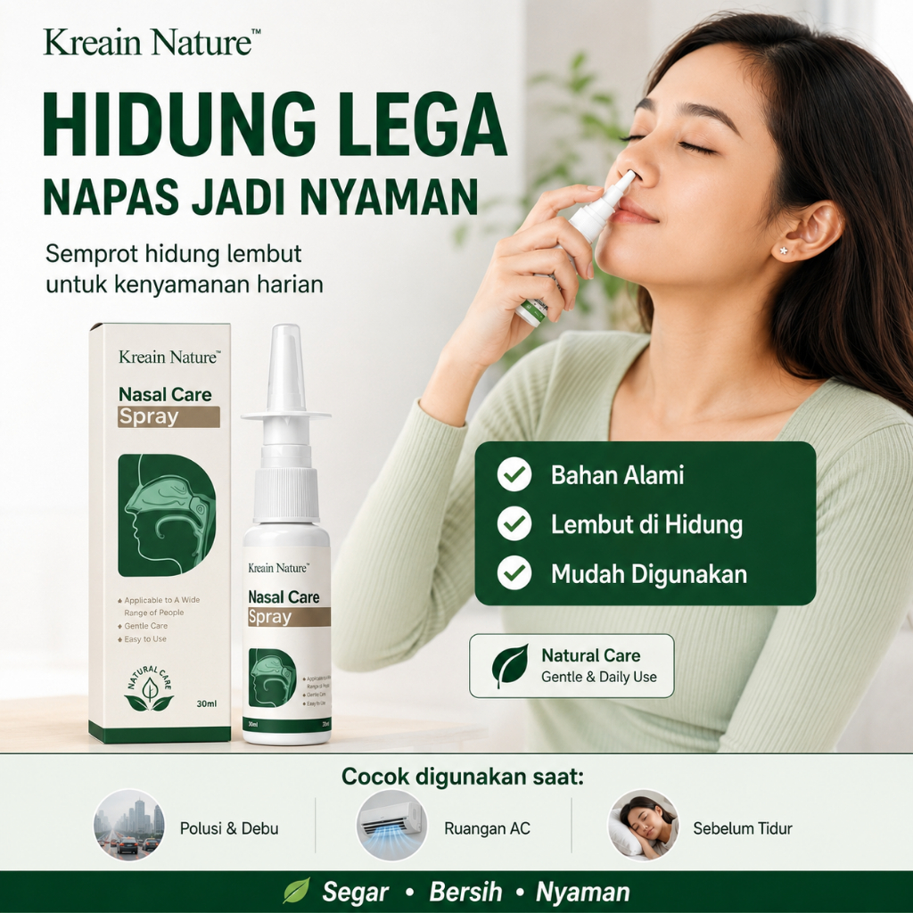 Kreain Nature Nasal Care Spray Semprotan Hidung Alami Perawatan Hidung Harian Formula Lembut Mudah D