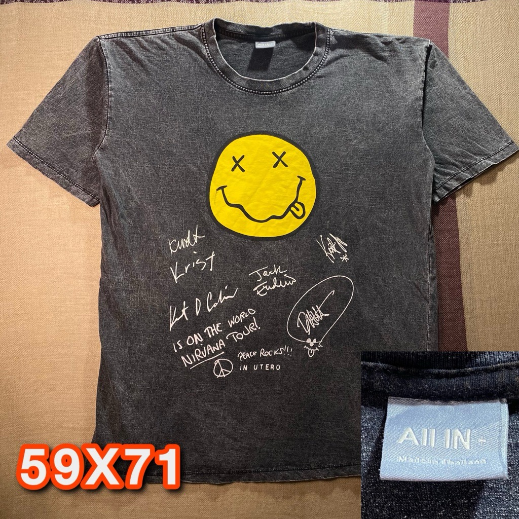 Kaos bootleg Musik Vintage Nirvana In Utero Signature Wash Hitam second - Size L