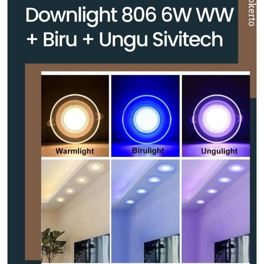 downlight  3 warna biru+kuning+unggu