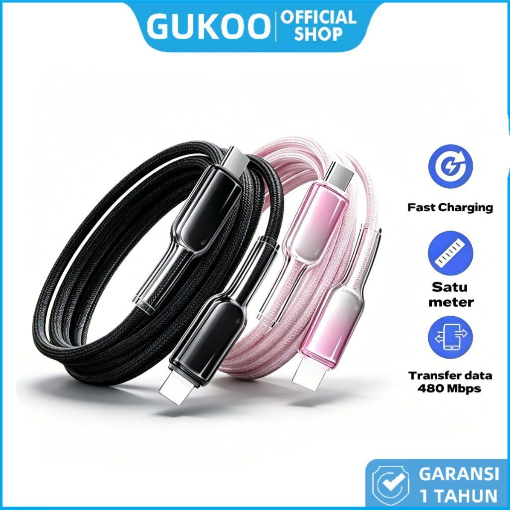 GUKOO Kabel Data Fast Charging 120W Tipe-C Gradasi Transparan Nilon Tahan Lama Untuk HP Huawei Xiaom