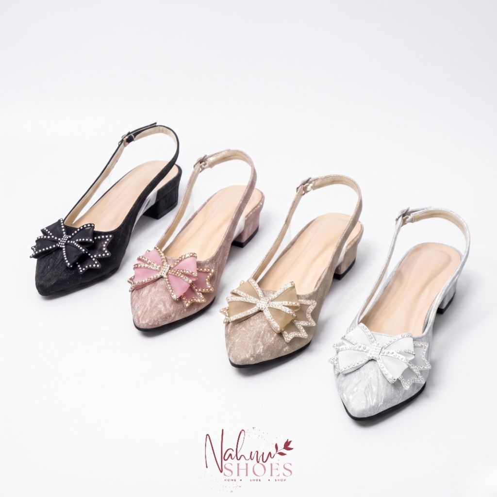 Nahshoes.id Heels Wanita 3Cm Sepatu Pesta Wanita Motif Glitter Pita Kupu-Kupu KR_04
