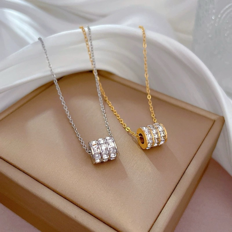 Kalung Titanium Tabung Zirkon - Kalung Titanium Tabung Permata Wanita