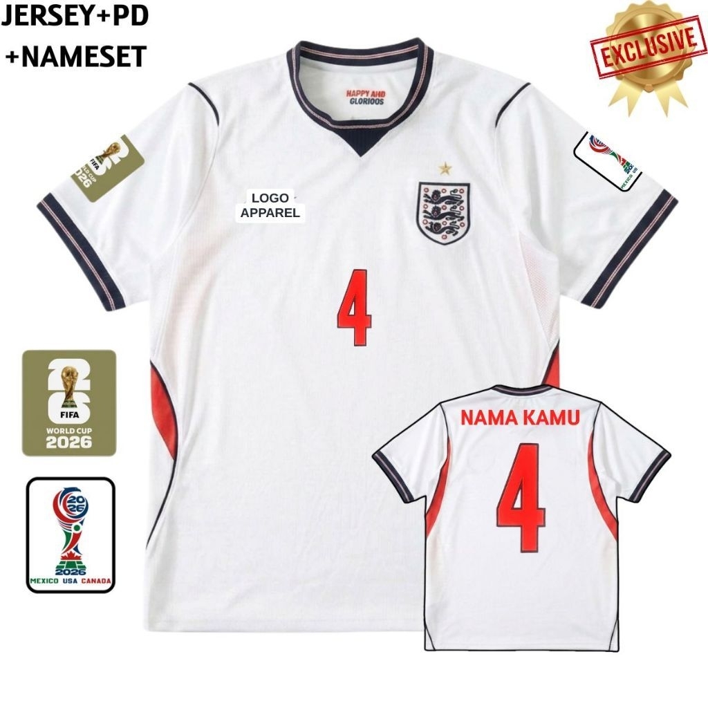 Jersey Inggris Home World Cup 2026 - Jersey Inggris Piala Dunia Grade Original