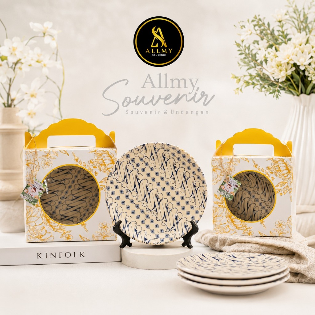 Souvenir Piring Keramik Batik Kemas Box | Souvenir Hampers Piring Murah