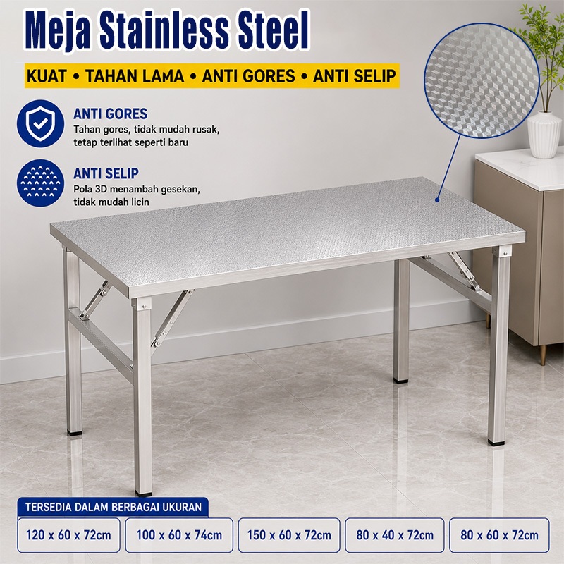 Meja Bar Dapur Portable Stainless Steel Folding Table Meja Lipat Portable Stainless Meja Makan Steel
