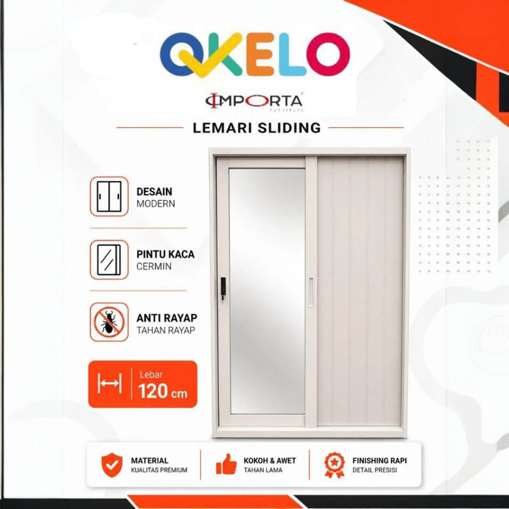 OKELO Lemari Pakaian Besi 2 Pintu Geser Minimalis Lemari Baju Pintu Sliding