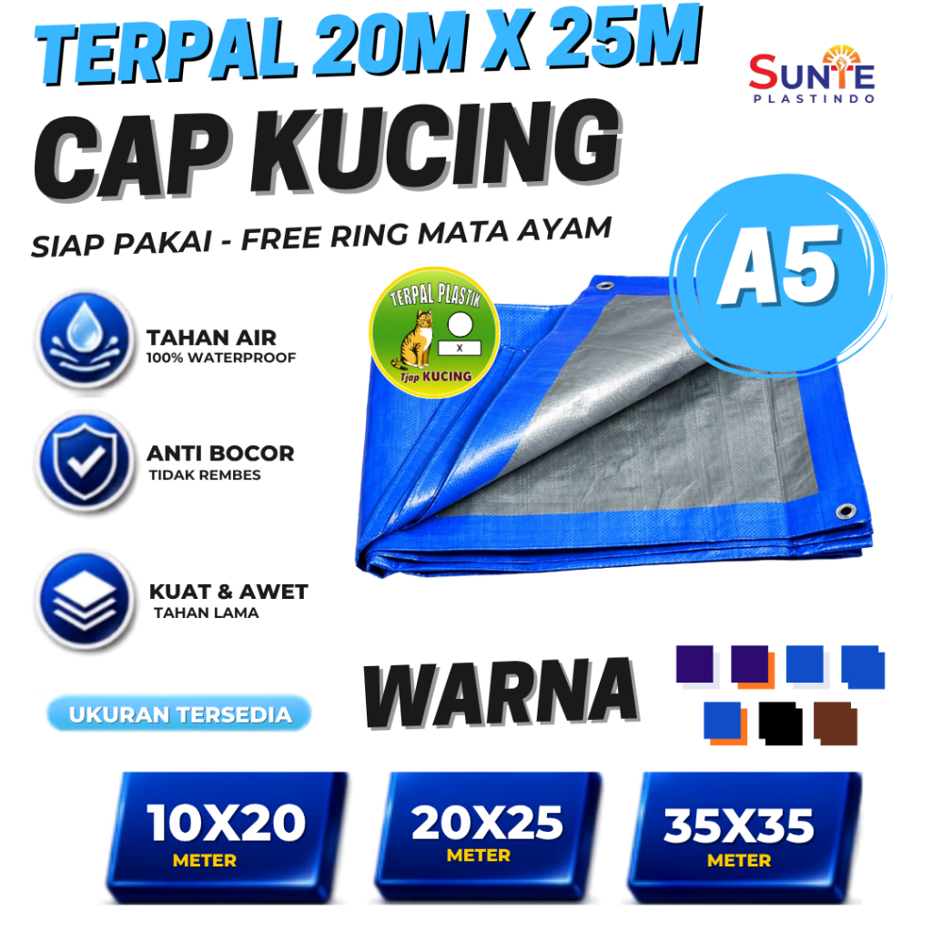 TERPAL PLASTIK A5 CAP KUCING TUTUP KAPAL TONGKANG BATU BARA UKURAN 20 X 25M