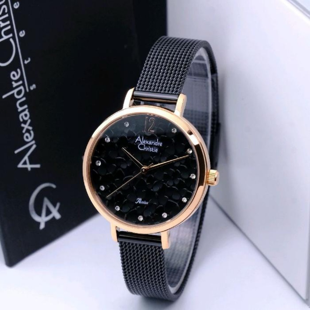 JAM TANGAN WANITA ALEXANDRE CHRISTIE AC 2728 AC2728 ROSEGOLD BLACK ORI