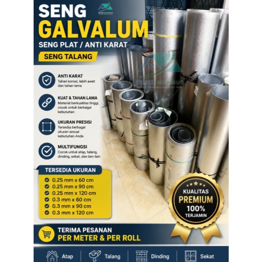 Seng Galvalum 0.3mm x 90cm / Seng plat / Seng Anti Karat / Seng Talang