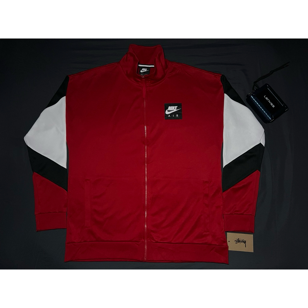 Jaket Track Nike NSW Air Polyknit AJ5321 687 Gym Red/Black-White Baru Ukuran L Pria