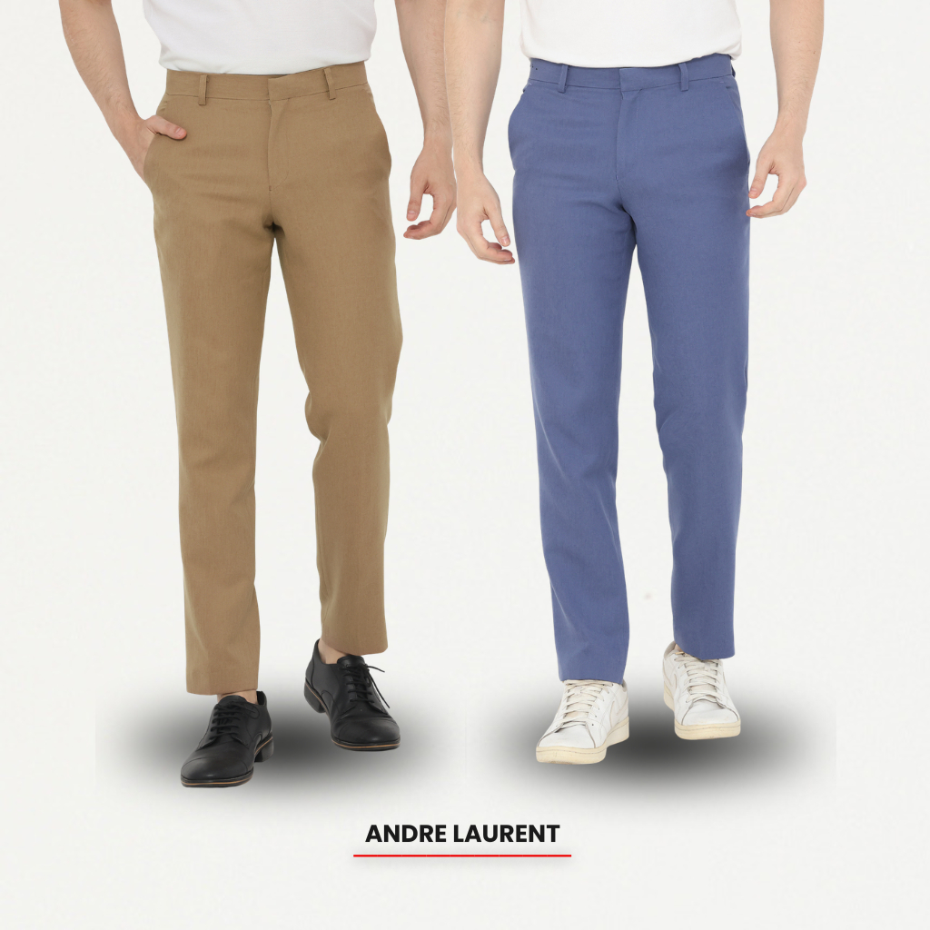 Celana Panjang Formal Pria Blue Denim-Mocca Celana Panjang Slimfit Andre Laurent (713)