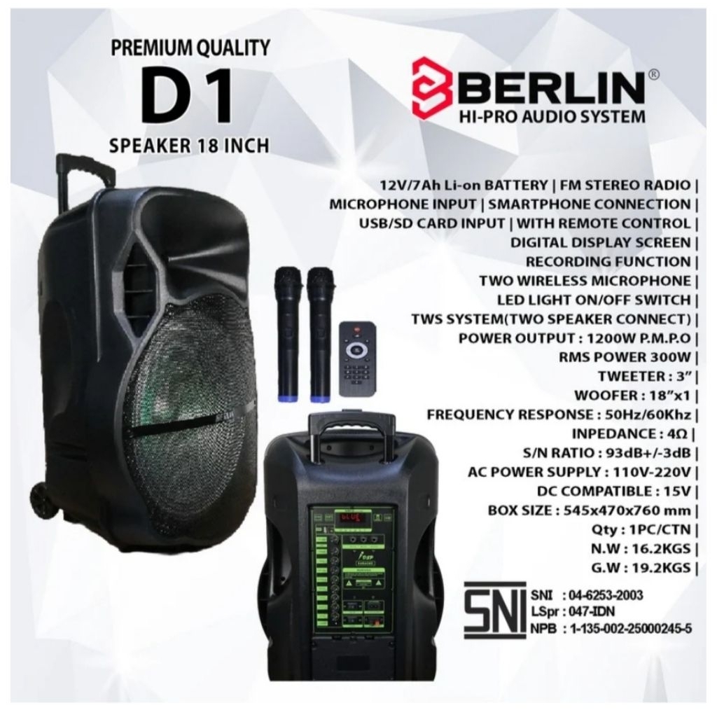Speaker Professional Aktif Portable 18inch Berlin D1