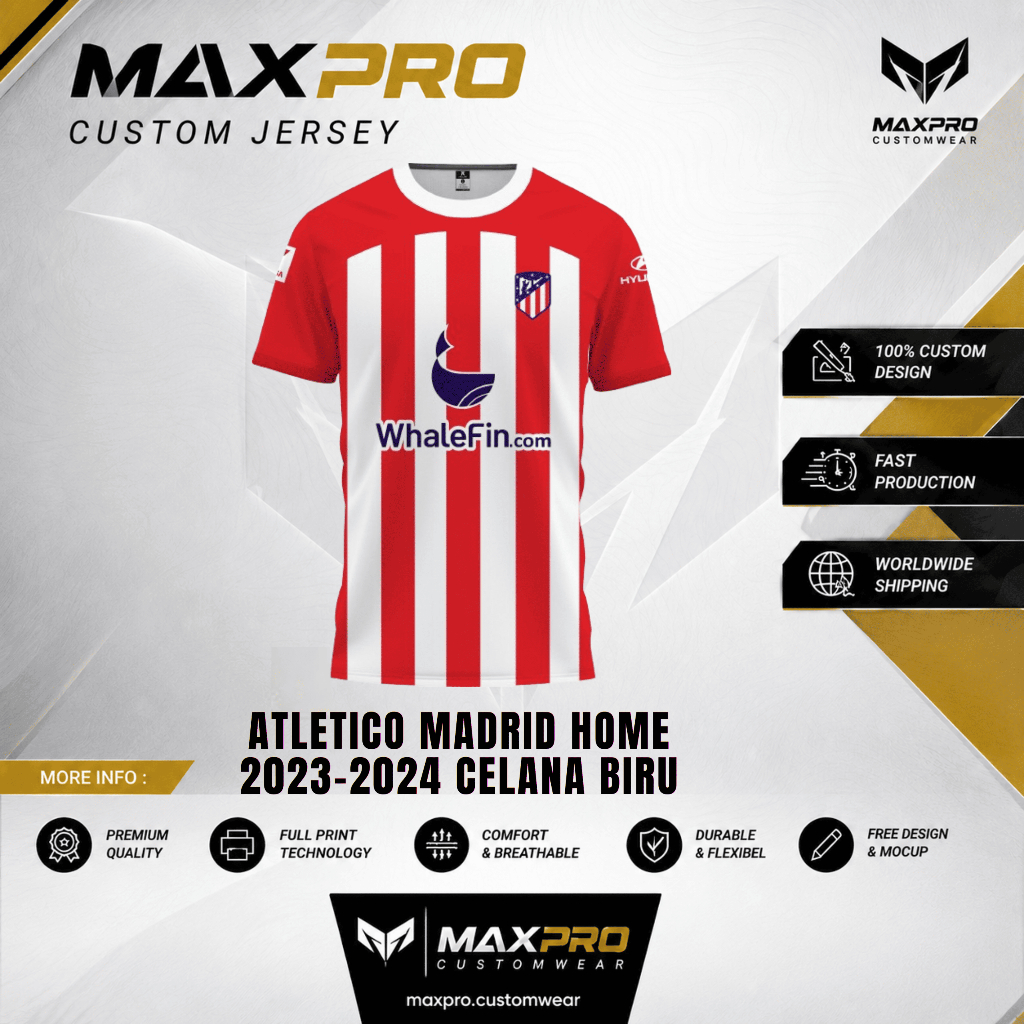 JERSEY ATLETICO MADRID HOME 23-24 CELANA BIRU FREE CUSTOM UNTUK ANAK DAN DEWASA