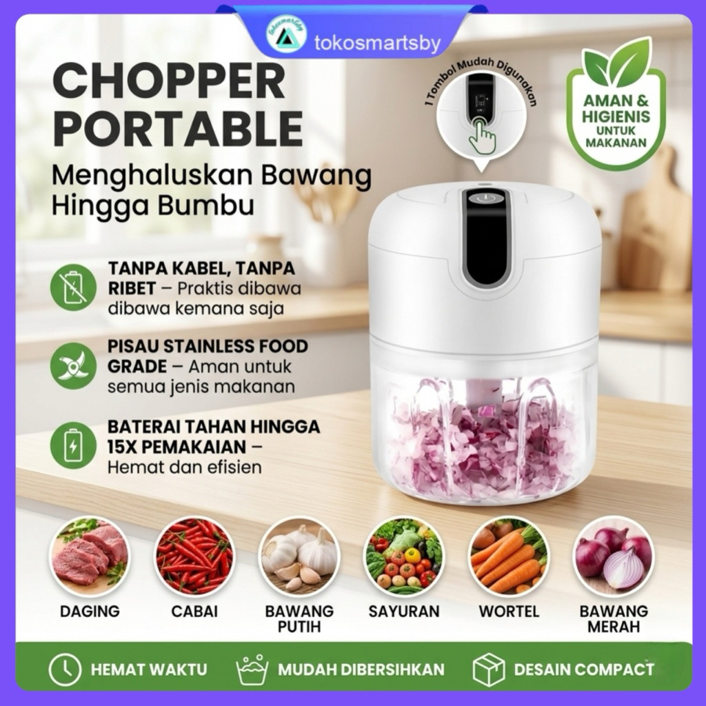 Mini Chopper Blender Portable  Gilingan Mini Bumbu dan Daging dengan USB dan Manual Putar Tangan