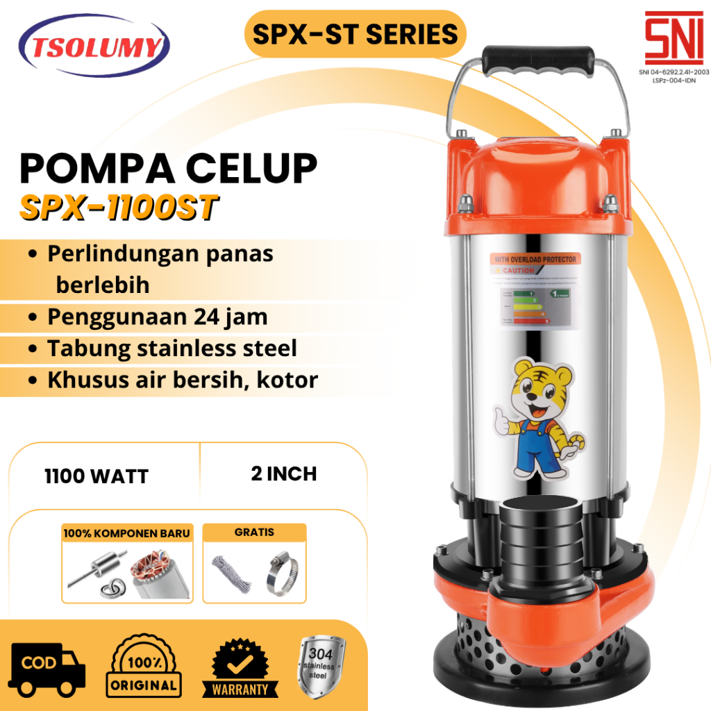 Tsolumy Pompa Celup SPX-1100ST 1" 2" Pompa Celup Kolam Ikan Pompa Banjir Efisien