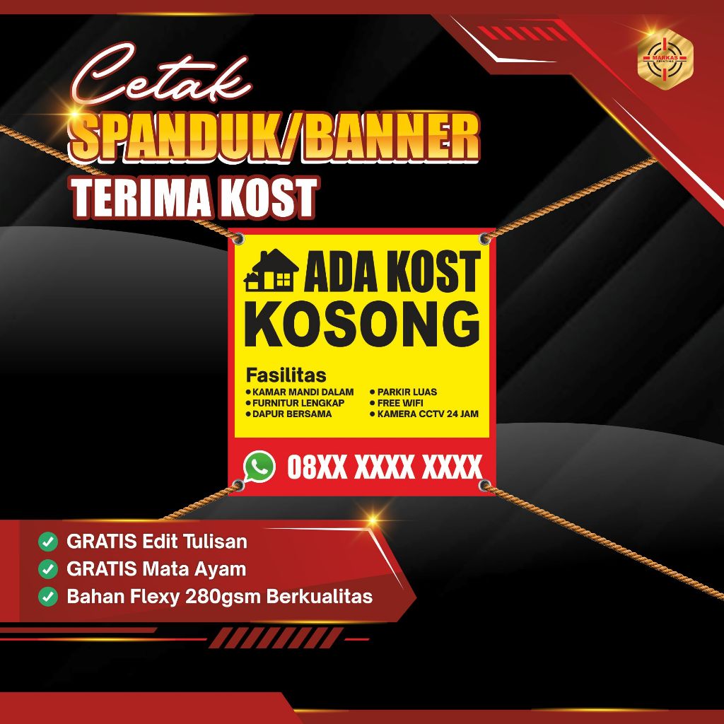 Banner Custom Terima Kost / Ada Kamar Kost Kosong