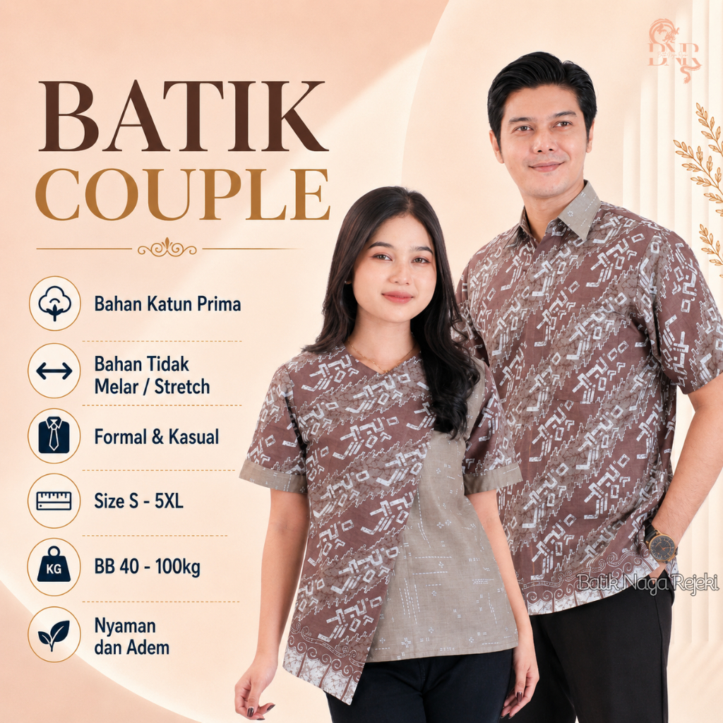Batik Wanita Pria Couple Katun Prima S-Jumbo Kerja Modern Kasual | Lampu Naga Rejeki